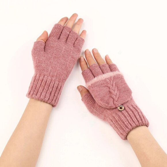 NEW Fingers Free Wool Gloves Women Knitted Flip Fingerless Exposed Finger - Picture 6 of 9
